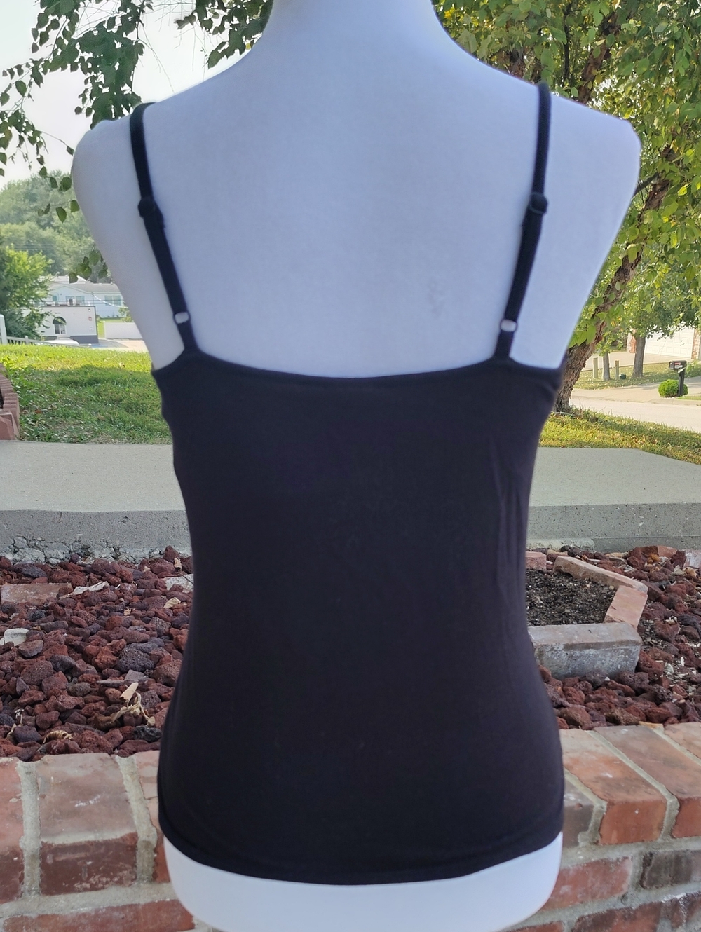 Apostrophe Stretch Black Lacey Fitted Spaghetti Straps Top Size M Y2K Whimsigoth - Picture 5 of 12